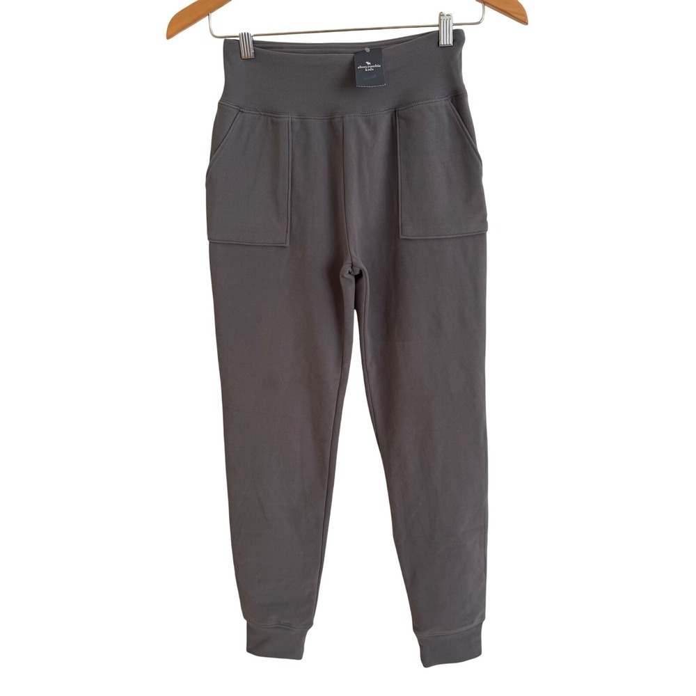 New Abercrombie Kids Grey Fleece High Rise 4-Way Stretch Joggers Size 11/12 NWT